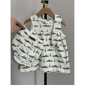 Velvet Fawn Alligator Bloomer Dress Set | 12 Months | Matching Headband